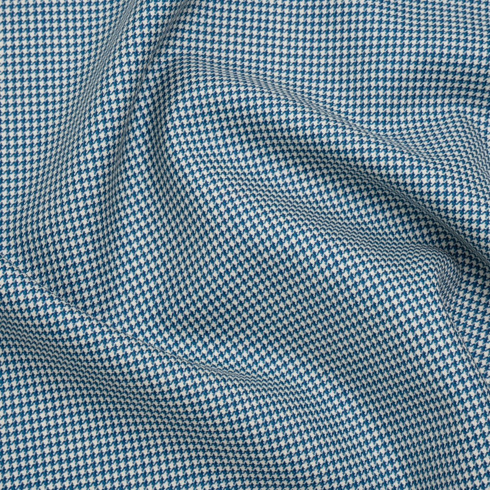 Wool Twill Suiting by Alexander McQueen – Blue, Teal and White Houndstooth – Designer Deadstock Wool Twill Suiting by Alexander McQueen – Blue, Teal and White Houndstooth – Designer Deadstock