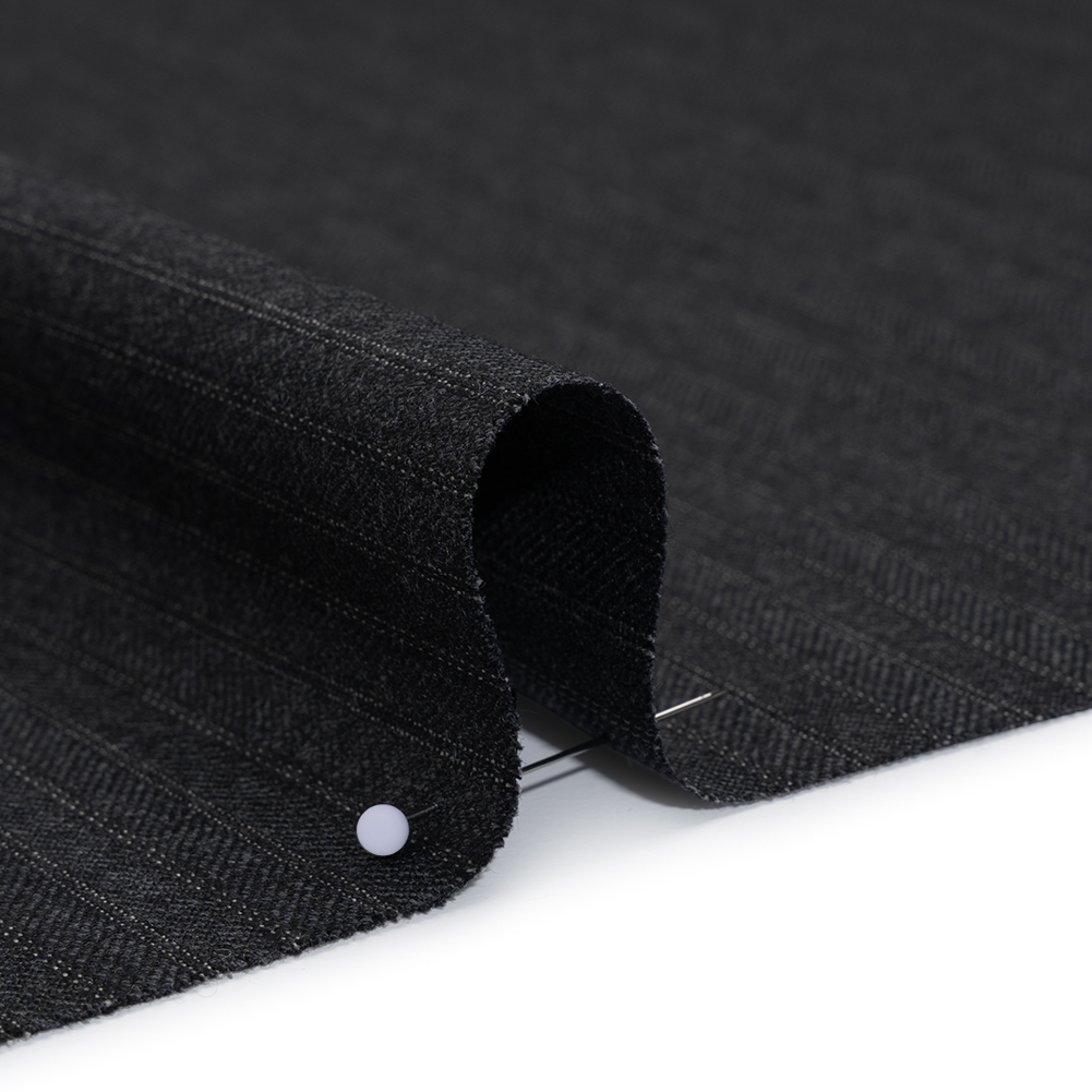 Herringbone Twill Wool Suiting by Alexander McQueen - Charcoal and White Stripes - Designer Deadstock