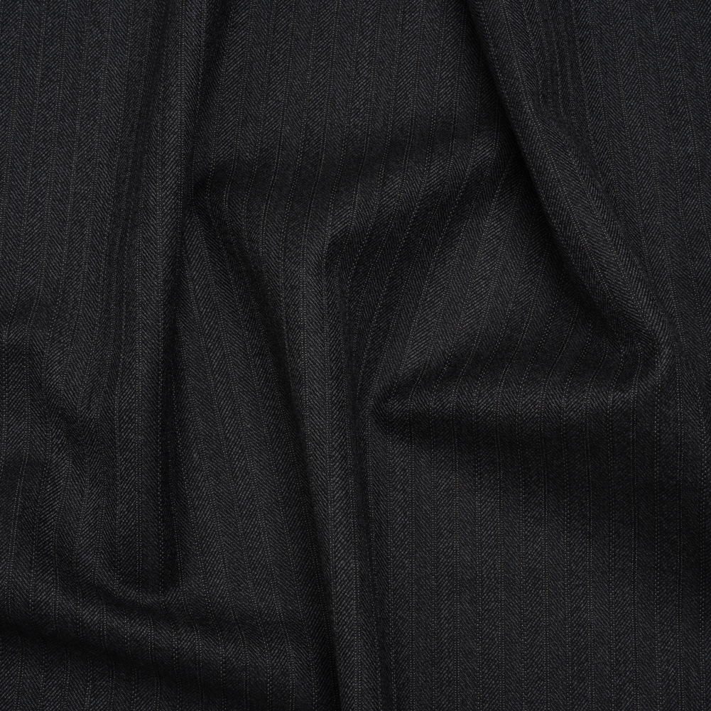 Herringbone Twill Wool Suiting by Alexander McQueen – Charcoal and White Stripes – Designer Deadstock Herringbone Twill Wool Suiting by Alexander McQueen – Charcoal and White Stripes – Designer Deadstock