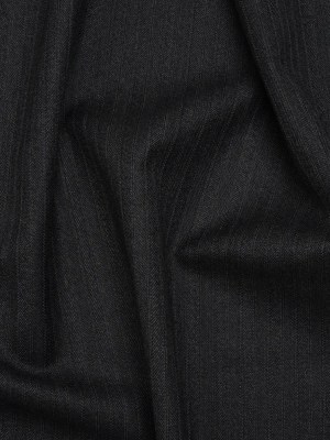 Herringbone Twill Wool Suiting by Alexander McQueen – Charcoal and White Stripes – Designer Deadstock Herringbone Twill Wool Suiting by Alexander McQueen – Charcoal and White Stripes – Designer Deadstock