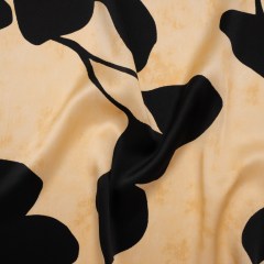 Silk Charmeuse Print 16MM, Made in Italy – Mottled Beige and Black Plant Silhouettes Border Silk Charmeuse Print 16MM, Made in Italy – Mottled Beige and Black Plant Silhouettes Border