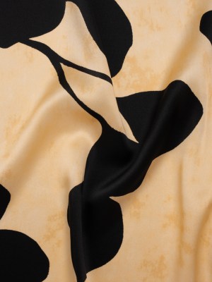 Silk Charmeuse Print 16MM, Made in Italy – Mottled Beige and Black Plant Silhouettes Border Silk Charmeuse Print 16MM, Made in Italy – Mottled Beige and Black Plant Silhouettes Border