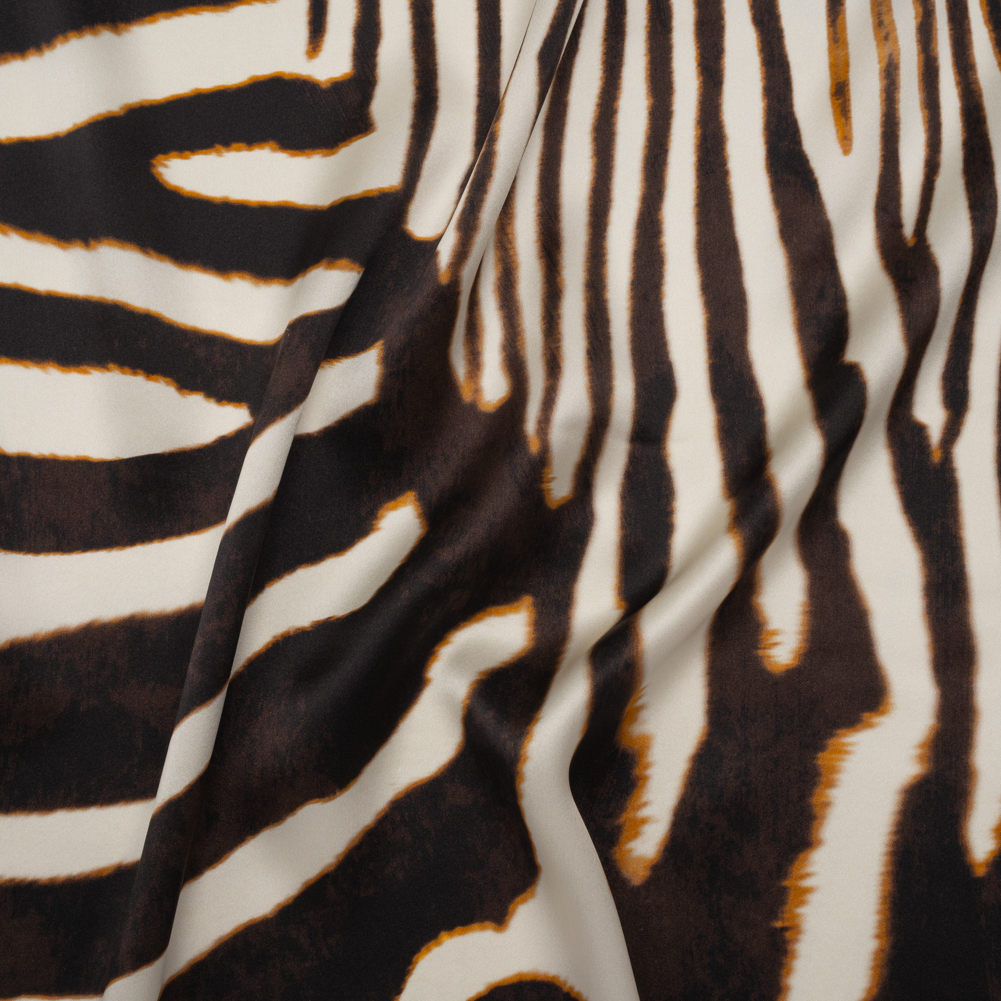 Silk Charmeuse Print 16MM, Made in Italy – Brown and Cream Animal Stripes Silk Charmeuse Print 16MM, Made in Italy – Brown and Cream Animal Stripes