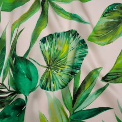 Silk Charmeuse Print 16MM, Made in Italy – Cream and Green Tropical Leaves Silk Charmeuse Print 16MM, Made in Italy – Cream and Green Tropical Leaves