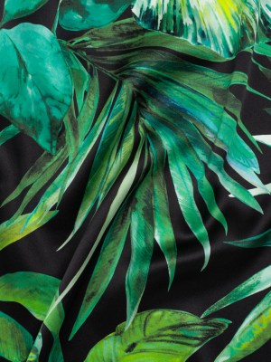 Silk Charmeuse Print 16MM, Made in Italy – Black and Green Tropical Leaves Silk Charmeuse Print 16MM, Made in Italy – Black and Green Tropical Leaves