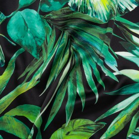 Silk Charmeuse Print 16MM, Made in Italy – Black and Green Tropical Leaves Silk Charmeuse Print 16MM, Made in Italy – Black and Green Tropical Leaves