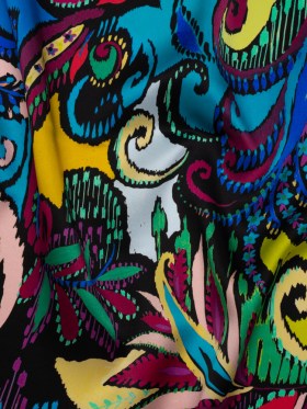 Silk Charmeuse Print 16MM, Made in Italy – Black, Turquoise and Berry Red Painterly Ikat Paisley Silk Charmeuse Print 16MM, Made in Italy – Black, Turquoise and Berry Red Painterly Ikat Paisley
