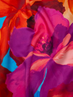 Silk Charmeuse Print 16MM, Made in Italy – Bright Pink, Coral Orange and Blue Painterly Flowers Silk Charmeuse Print 16MM, Made in Italy – Bright Pink, Coral Orange and Blue Painterly Flowers
