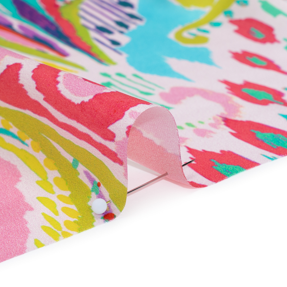 Silk Charmeuse Print 16MM, Made in Italy – White, Yellow and Purple Painterly Ikat Paisley Silk Charmeuse Print 16MM, Made in Italy – White, Yellow and Purple Painterly Ikat Paisley