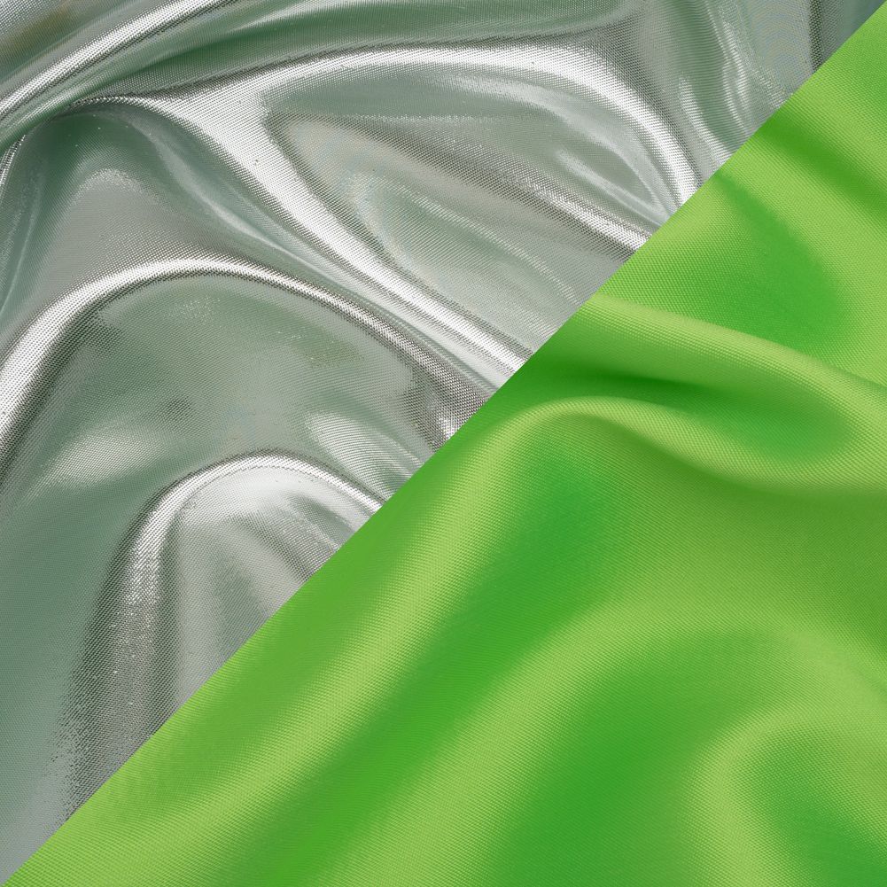 Double Faced Lame Mikado – Neon Green and Silver – Sara Collection Double Faced Lame Mikado – Neon Green and Silver – Sara Collection