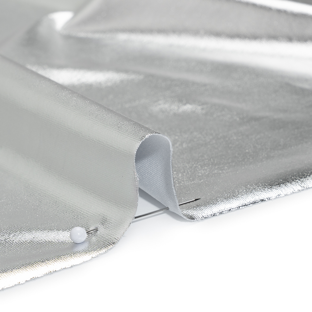 Metallic Foiled Polyester Jersey Knit - Silver - Amalthea Collection