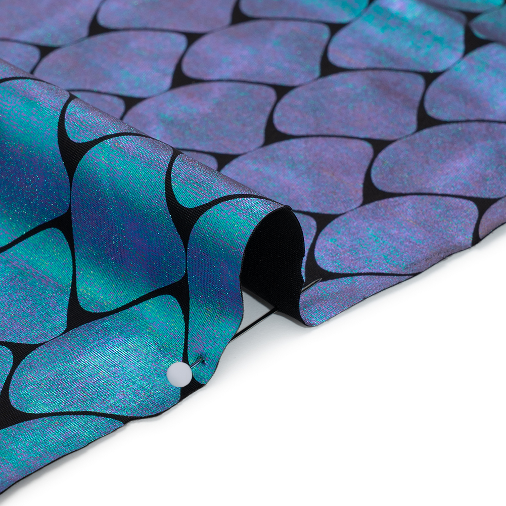 Yaya Han Metallic Foiled Stretch Spandex Polyester Jersey – Aqua Blue and Purple Oil Slick Mermaid Fish Scales on Black – Cosplay Collection Yaya Han Metallic Foiled Stretch Spandex Polyester Jersey – Aqua Blue and Purple Oil Slick Mermaid Fish Scales on Black – Cosplay Collection