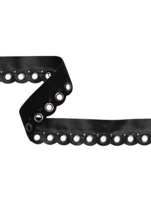 Yaya Han Scalloped Faux Leather Trim with Grommets and Studs – Black and Silver, 1.25″ – Cosplay Collection Yaya Han Scalloped Faux Leather Trim with Grommets and Studs – Black and Silver, 1.25″ – Cosplay Collection