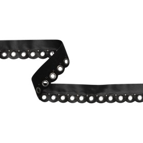 Yaya Han Scalloped Faux Leather Trim with Grommets and Studs – Black and Silver, 1.25″ – Cosplay Collection Yaya Han Scalloped Faux Leather Trim with Grommets and Studs – Black and Silver, 1.25″ – Cosplay Collection