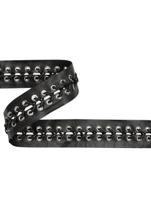 Yaya Han Faux Leather Corset Lacing Trim – Black and Silver, 1.63″ – Cosplay Collection Yaya Han Faux Leather Corset Lacing Trim – Black and Silver, 1.63″ – Cosplay Collection