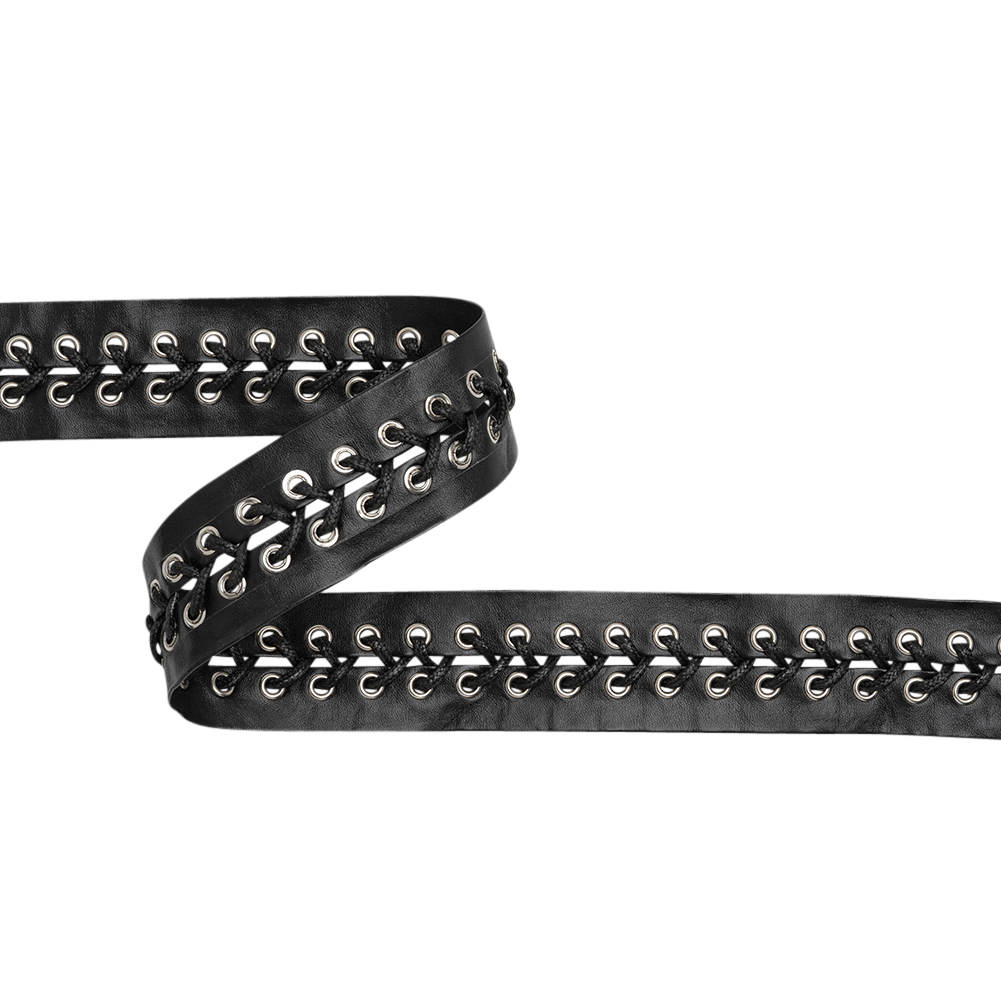 Yaya Han Faux Leather Corset Lacing Trim – Black and Silver, 1.63″ – Cosplay Collection Yaya Han Faux Leather Corset Lacing Trim – Black and Silver, 1.63″ – Cosplay Collection