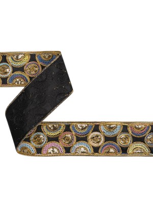 Yaya Han Metallic Embroidered and Sequined Woven Ribbon Trim – Lagos Black, Gold and Rainbow Circles, 2.63″ – Cosplay Collection Yaya Han Metallic Embroidered and Sequined Woven Ribbon Trim – Lagos Black, Gold and Rainbow Circles, 2.63″ – Cosplay Collection