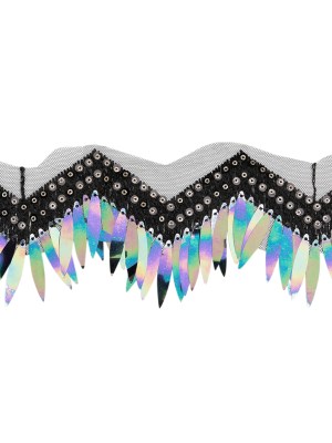 Yaya Han Iridescent Sequin Fringe on Zig Zag Braided Trim – Tango Black, Gold and Oil Slick, 3″ – Cosplay Collection Yaya Han Iridescent Sequin Fringe on Zig Zag Braided Trim – Tango Black, Gold and Oil Slick, 3″ – Cosplay Collection