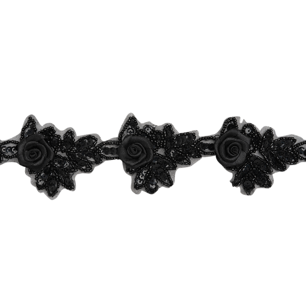 Yaya Han Beaded and Sequins Trim with 3D Roses – Black Floral, 2.5″ – Cosplay Collection Yaya Han Beaded and Sequins Trim with 3D Roses – Black Floral, 2.5″ – Cosplay Collection