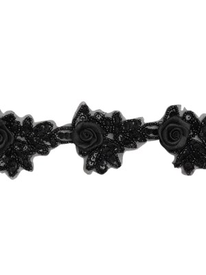 Yaya Han Beaded and Sequins Trim with 3D Roses – Black Floral, 2.5″ – Cosplay Collection Yaya Han Beaded and Sequins Trim with 3D Roses – Black Floral, 2.5″ – Cosplay Collection