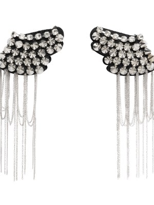 Yaya Han Rhinestones and Spikes Shoulder Epaulettes with Metal Chain Fringe – London Punk Silver and Black, 8.5″ x 4.25″ – Cosplay Collection Yaya Han Rhinestones and Spikes Shoulder Epaulettes with Metal Chain Fringe – London Punk Silver and Black, 8.5″ x 4.25″ – Cosplay Collection
