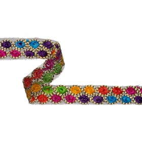 Yaya Han Chenille Embroidered Trim – Beige and Multicolor 2 Rows of Eyes, 1.125″ – Cosplay Collection Yaya Han Chenille Embroidered Trim – Beige and Multicolor 2 Rows of Eyes, 1.125″ – Cosplay Collection