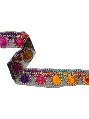 Yaya Han Chenille Embroidered Trim – Beige and Multicolor Teardrops, 1.625″ – Cosplay Collection Yaya Han Chenille Embroidered Trim – Beige and Multicolor Teardrops, 1.625″ – Cosplay Collection