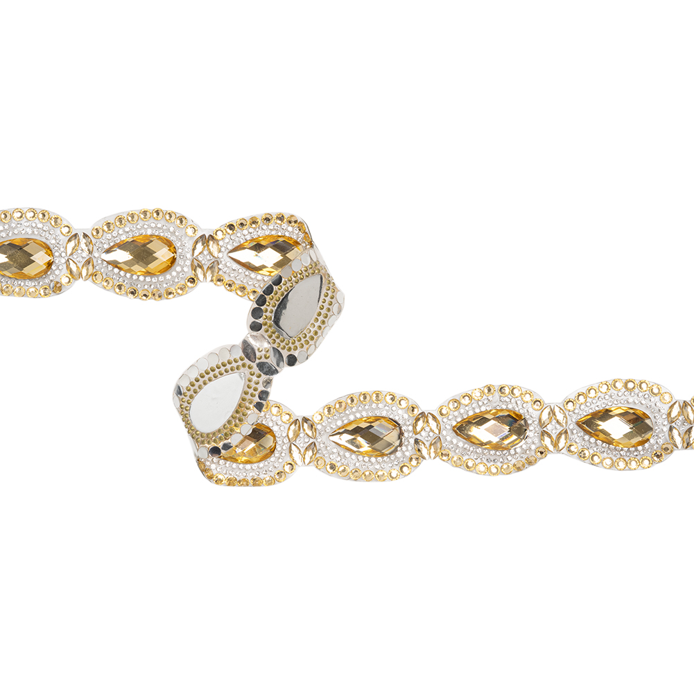 Yaya Han Iron-On Princess Crystal Rhinestone Trim – Gold and Clear Outlined Teardrops, 1.375″ – Cosplay Collection Yaya Han Iron-On Princess Crystal Rhinestone Trim – Gold and Clear Outlined Teardrops, 1.375″ – Cosplay Collection