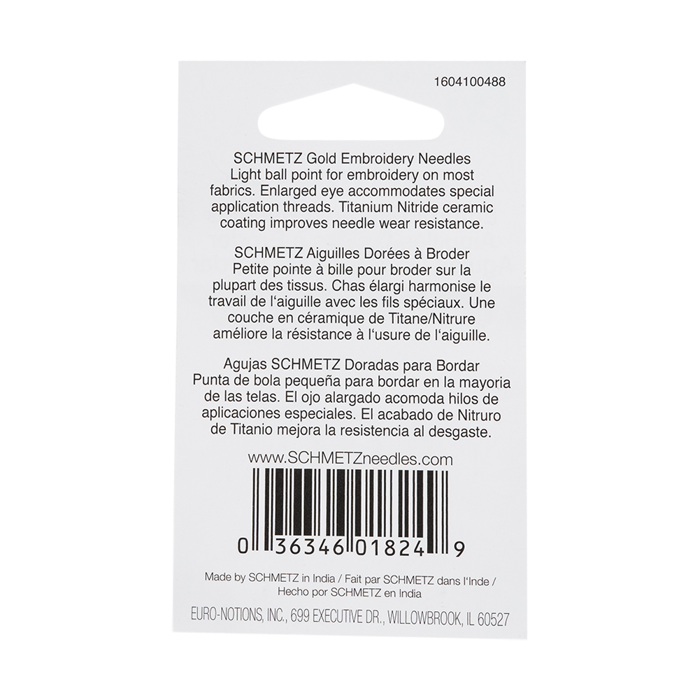 Schmetz Gold Embroidery Machine Needles – 75/11 – 5 ct Schmetz Gold Embroidery Machine Needles – 75/11 – 5 ct