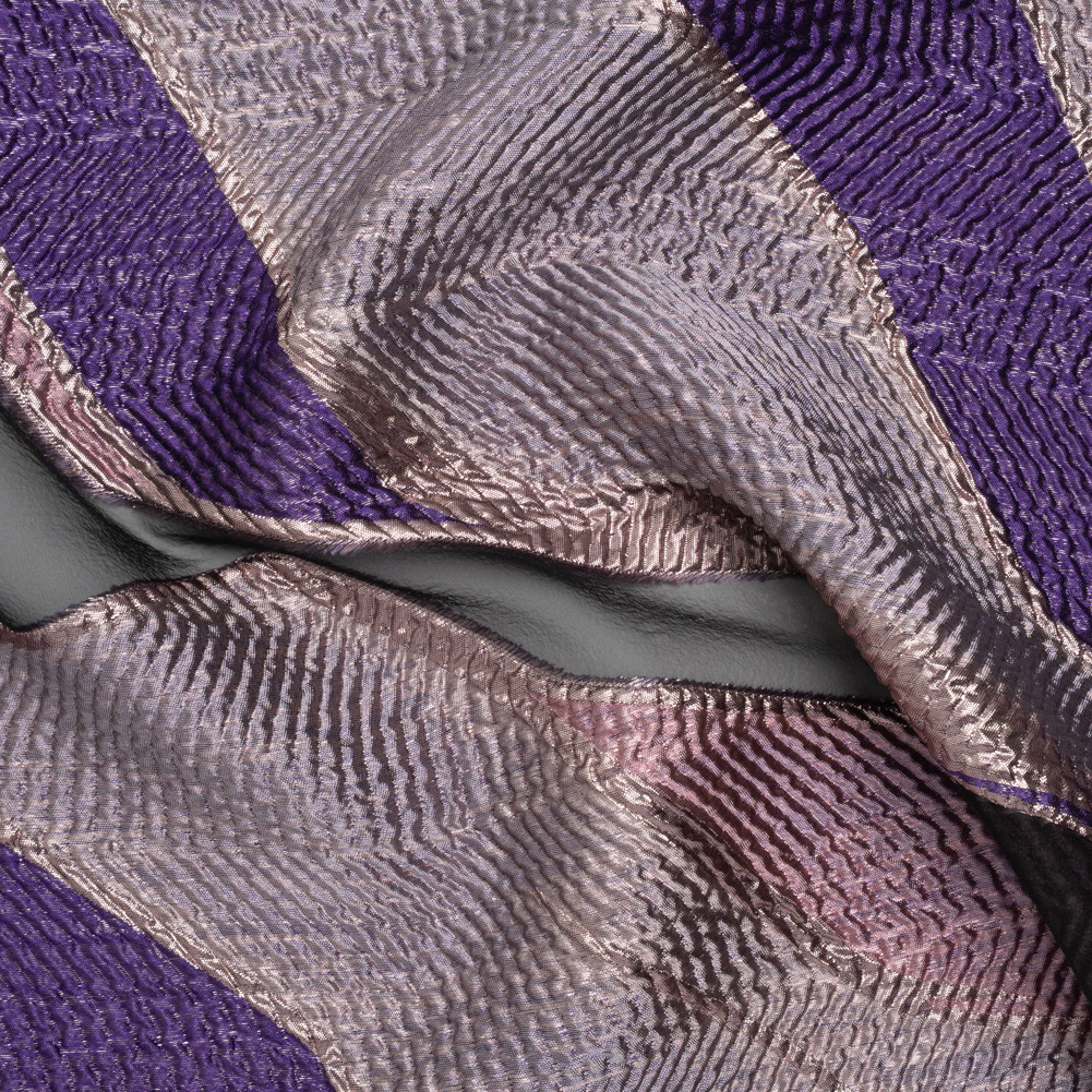 Metallic Rayon and Polyester Burnout Brocade – Orchid, Purple and Rose Gold Soft Geometric Abstract Metallic Rayon and Polyester Burnout Brocade – Orchid, Purple and Rose Gold Soft Geometric Abstract