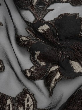 Metallic Polyester and Acetate Burnout Brocade – Beige, Dark Brown and Black Rose Garden Metallic Polyester and Acetate Burnout Brocade – Beige, Dark Brown and Black Rose Garden