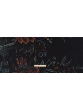 Metallic Acetate and Polyester Brocade – Black, Red and Mint Green Delicate Flowers Metallic Acetate and Polyester Brocade – Black, Red and Mint Green Delicate Flowers