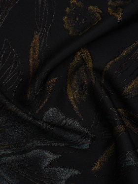 Metallic Acetate and Polyester Brocade – Black, Golden Yellow and Aqua Blue Delicate Flowers Metallic Acetate and Polyester Brocade – Black, Golden Yellow and Aqua Blue Delicate Flowers