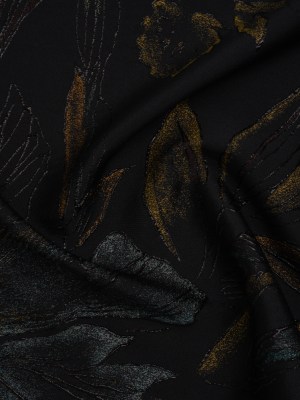 Metallic Acetate and Polyester Brocade – Black, Golden Yellow and Aqua Blue Delicate Flowers Metallic Acetate and Polyester Brocade – Black, Golden Yellow and Aqua Blue Delicate Flowers