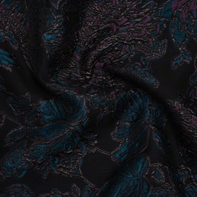 Metallic Polyester Blend Brocade – Dark Teal, Plum and Black Fancy Flowers Metallic Polyester Blend Brocade – Dark Teal, Plum and Black Fancy Flowers