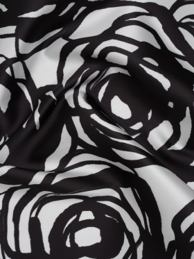 Polyester Mikado Twill Made in Italy – Black and White Ink Brush Roses Polyester Mikado Twill Made in Italy – Black and White Ink Brush Roses