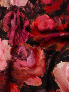 Silk Charmeuse Print 16MM, Made in Italy – Red, Pink and Brown Painted Roses Silk Charmeuse Print 16MM, Made in Italy – Red, Pink and Brown Painted Roses