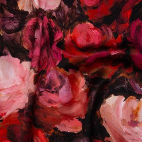 Silk Charmeuse Print 16MM, Made in Italy – Red, Pink and Brown Painted Roses Silk Charmeuse Print 16MM, Made in Italy – Red, Pink and Brown Painted Roses
