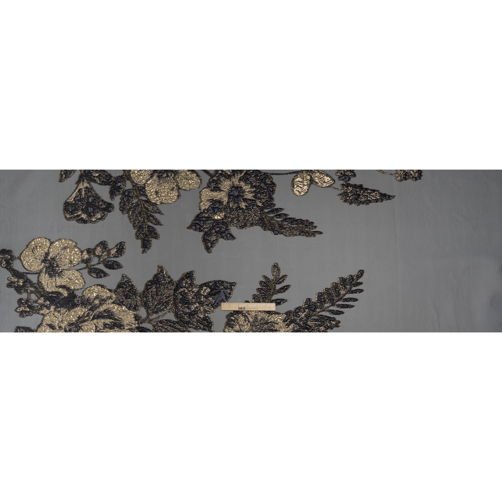 Metallic Polyester Burnout Brocade – Black and Gold Rose Border Metallic Polyester Burnout Brocade – Black and Gold Rose Border