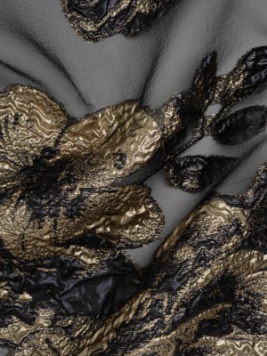 Metallic Polyester Burnout Brocade – Black and Gold Rose Border Metallic Polyester Burnout Brocade – Black and Gold Rose Border