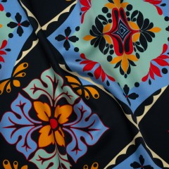 Silk Charmeuse Print 16MM, Made in Italy – Midnight Navy, Mint and Country Blue Fancy Floral Tiles Silk Charmeuse Print 16MM, Made in Italy – Midnight Navy, Mint and Country Blue Fancy Floral Tiles