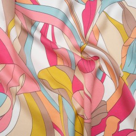 Silk Charmeuse Print 16MM, Made in Italy – Peachy Pink, Sky Blue and Taupe Retro Florals Silk Charmeuse Print 16MM, Made in Italy – Peachy Pink, Sky Blue and Taupe Retro Florals