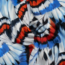 Silk Charmeuse Print 16MM, Made in Italy – Red, Blue and White Butterfly Wings Silk Charmeuse Print 16MM, Made in Italy – Red, Blue and White Butterfly Wings