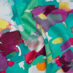 Silk Charmeuse Print 16MM, Made in Italy – Sea Green, Fuchsia and Yellow Painterly Abstract Silk Charmeuse Print 16MM, Made in Italy – Sea Green, Fuchsia and Yellow Painterly Abstract