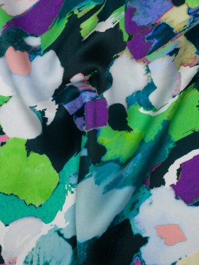 Silk Charmeuse Print 16MM, Made in Italy – Dark Teal, Lime Green and Purple Painterly Abstract Silk Charmeuse Print 16MM, Made in Italy – Dark Teal, Lime Green and Purple Painterly Abstract