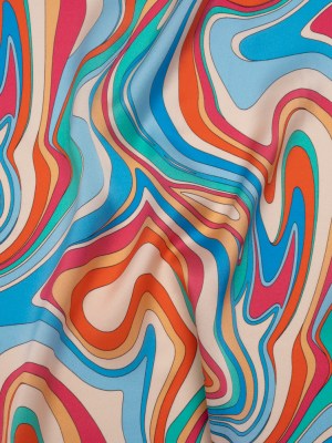 Silk Charmeuse Print 16MM, Made in Italy – Blue, Orange and Pink Retro Swirls Silk Charmeuse Print 16MM, Made in Italy – Blue, Orange and Pink Retro Swirls