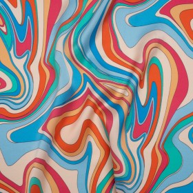 Silk Charmeuse Print 16MM, Made in Italy – Blue, Orange and Pink Retro Swirls Silk Charmeuse Print 16MM, Made in Italy – Blue, Orange and Pink Retro Swirls