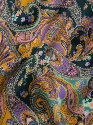 Silk Charmeuse Print 16MM, Made in Italy – Marigold Yellow, Light Purple and Mint Green Fancy Paisley Silk Charmeuse Print 16MM, Made in Italy – Marigold Yellow, Light Purple and Mint Green Fancy Paisley