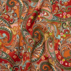 Silk Charmeuse Print 16MM, Made in Italy – Red, Orange and Green Fancy Paisley Silk Charmeuse Print 16MM, Made in Italy – Red, Orange and Green Fancy Paisley