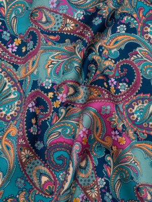 Silk Charmeuse Print 16MM, Made in Italy – Dark Turquoise, Blue and Berry Pink Fancy Paisley Silk Charmeuse Print 16MM, Made in Italy – Dark Turquoise, Blue and Berry Pink Fancy Paisley